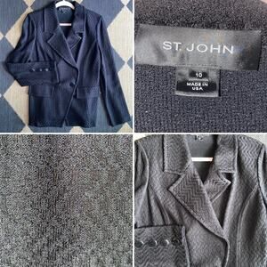 Vintage St John Black Textured Knit Wool Blazer Size 10 EUC